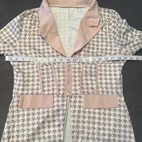 Long Sleeve 2 Piece Houndstooth BodyCon Pantsuit Jacket & Pants Set *Size L READ - Picture 5 of 16